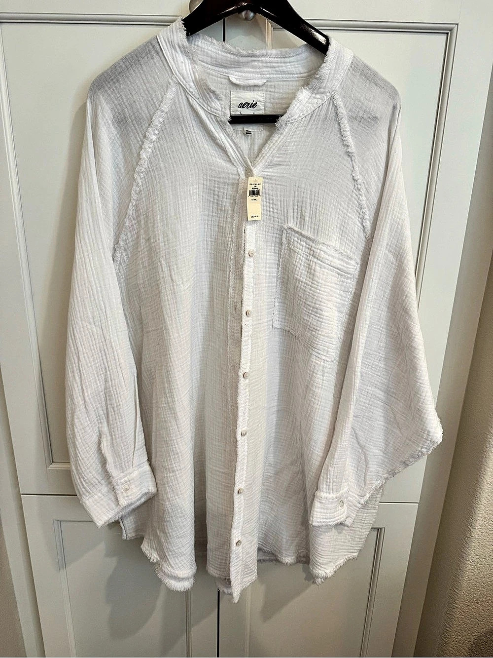 Aerie Gauzy Coverup Shirt Cotton White XXL NWT